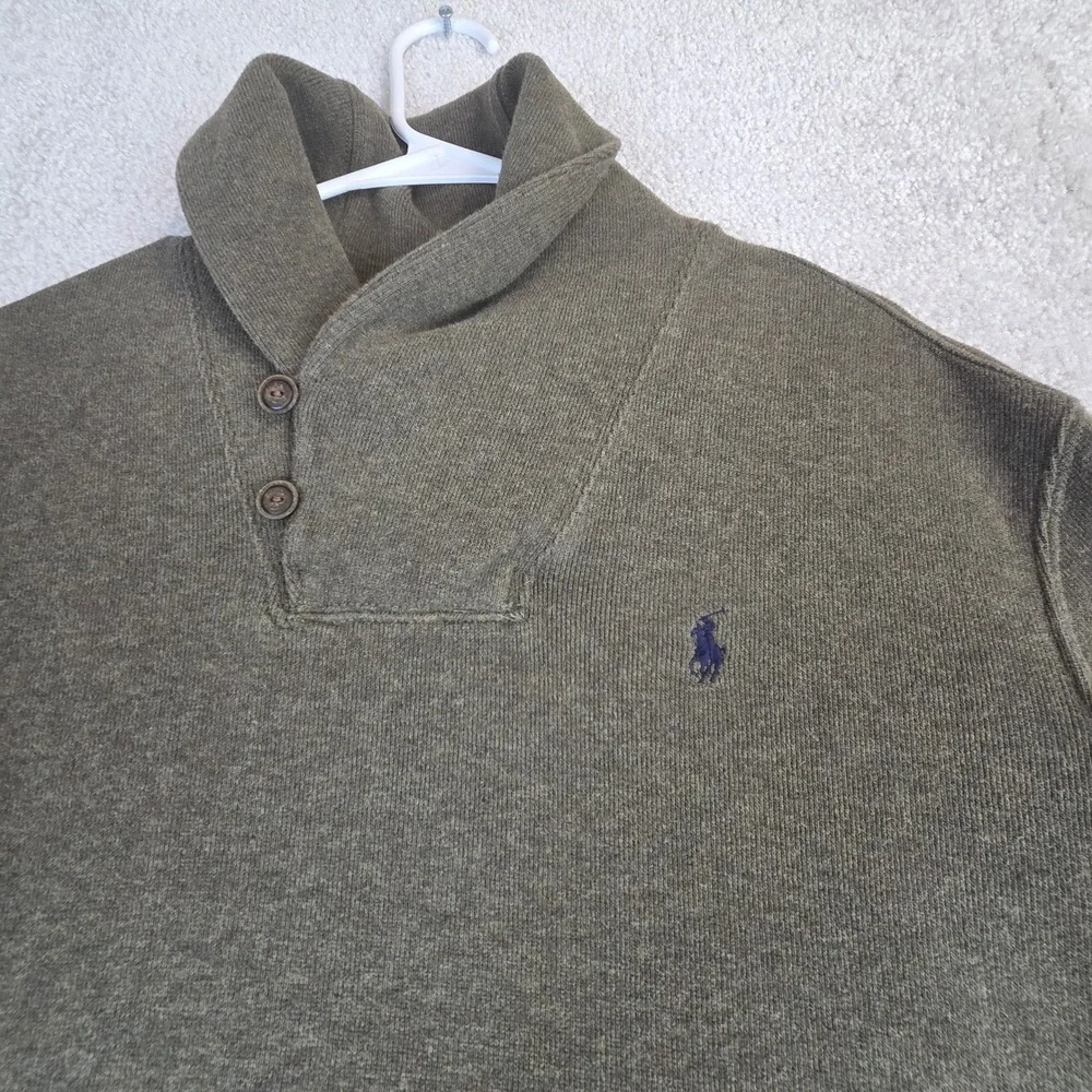 Polo Ralph Lauren Mens Olive Green Cotton Shawl Collar Pullover Sweater Large